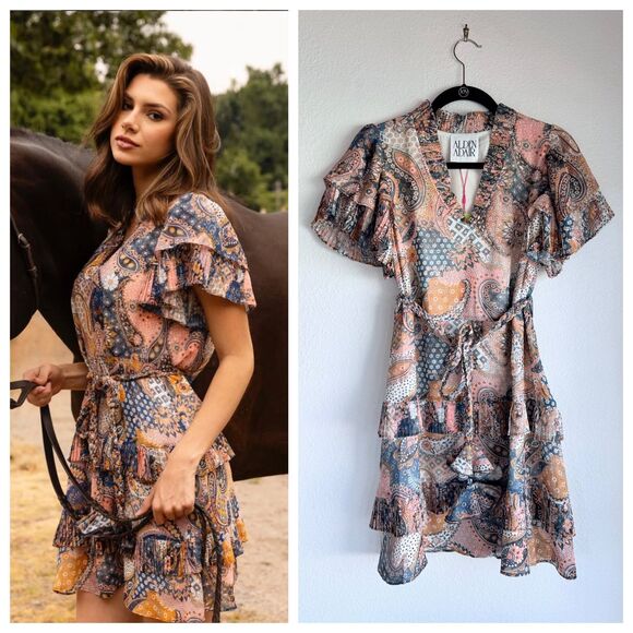 Alden Adair Dresses & Skirts - NEW Alden Adair Courtney Chiffon Mini Dress with Rope Belt in Paisley Patch Sz S
